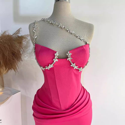 Vestido de verano sin mangas con escote oblicuo y vendaje para mujer, para fiestas y banquetes