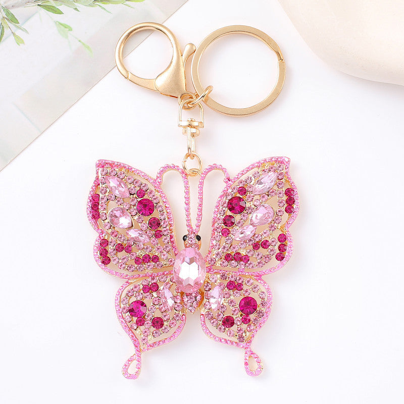 Metal Rhinestone Butterfly Keychain Small Pendant