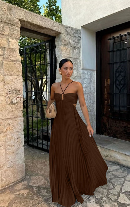 Vestido plisado sin mangas con tirantes y cintura alta para mujer