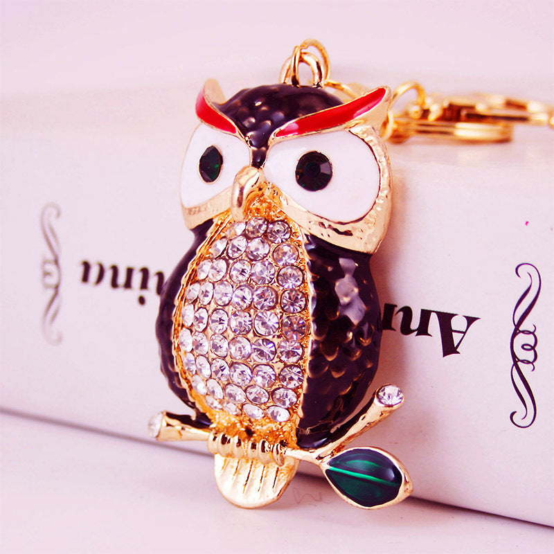 Creative Cartoon Diamond Inlaid Owl Car Keychain Pendant