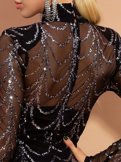 Vestidos largos de lentejuelas para mujer, vestidos de fiesta de manga larga para mujer