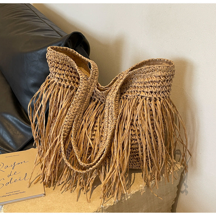 Straw Woven Tassel Shoulder Bag