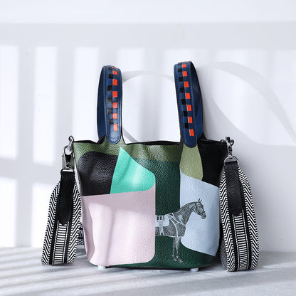 Cowhide Leather Bucket Bag