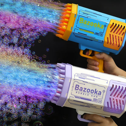 Pistola de burbujas automática con 69 agujeros, forma de cohete, con forma de pistola, con luz, para niños