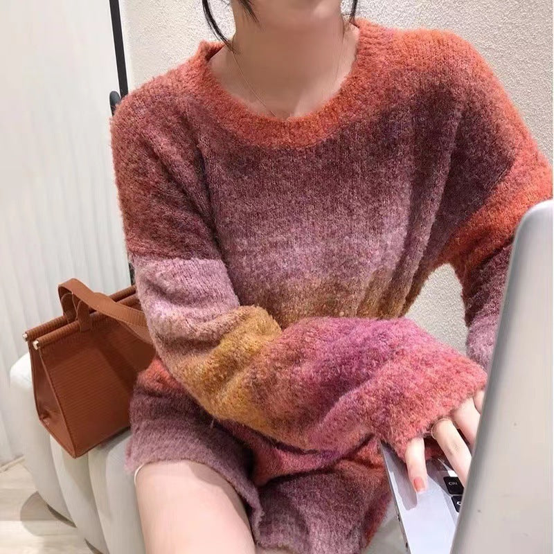 Soft Glutinous Rainbow Sweater For Women