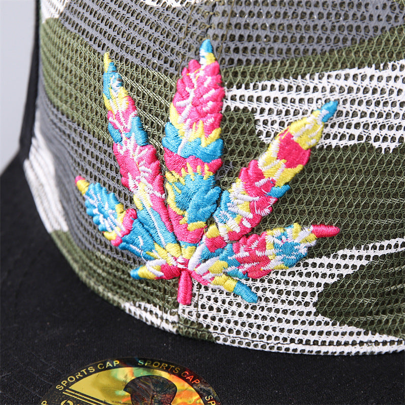 Embroidered Maple Leaf Hip Hop Outdoor Leisure Breathable Camouflage Flat Brim Baseball Caps