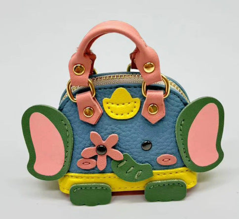 Mini Lychee Pattern Elephant Coin Purse Earphone Bag Keychain Pendant