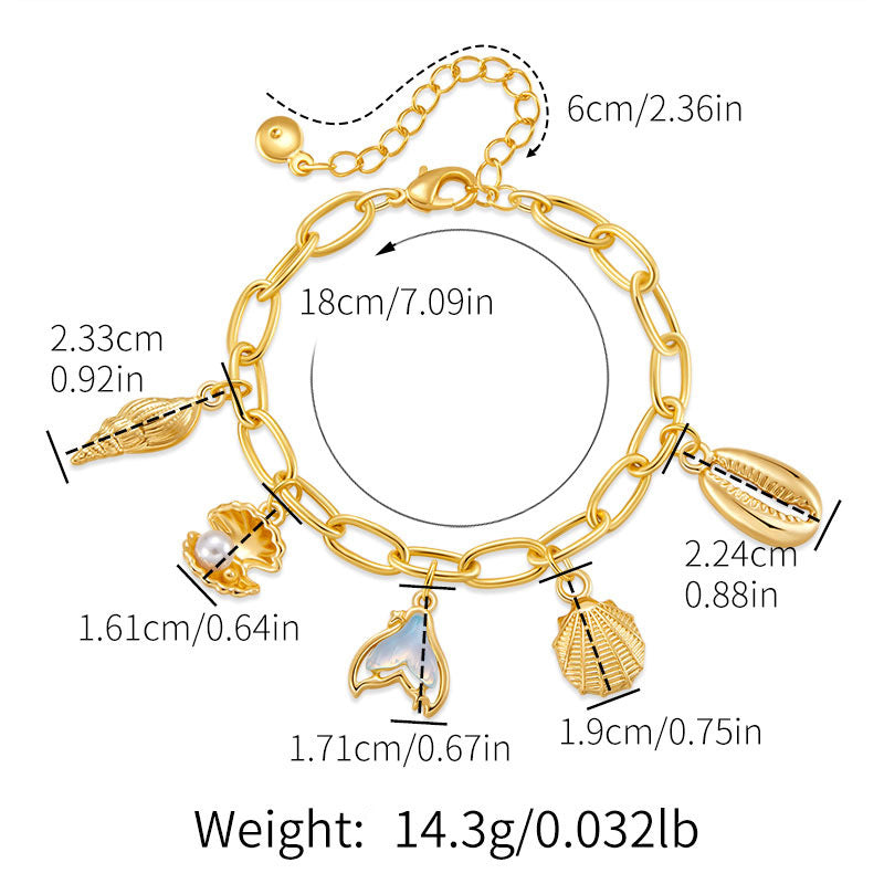 Copper Plating 18K Real Gold Color Retaining Bracelet Retro High Sense Handmade Pendant Bracelet