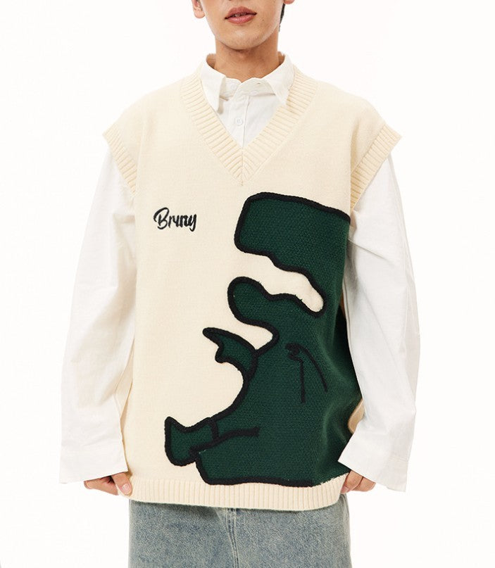 Men's Cartoon Dinosaur Sleeveless Waistcoat V-neck Vest