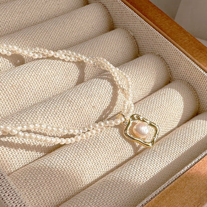 Collar de moda de lujo con entrada de temperamento de clavícula con cuentas pequeñas en forma de arroz de doble capa de nicho