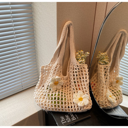 Gestrickte Handtasche Gewebte Mesh-Blumen-Umhängetasche