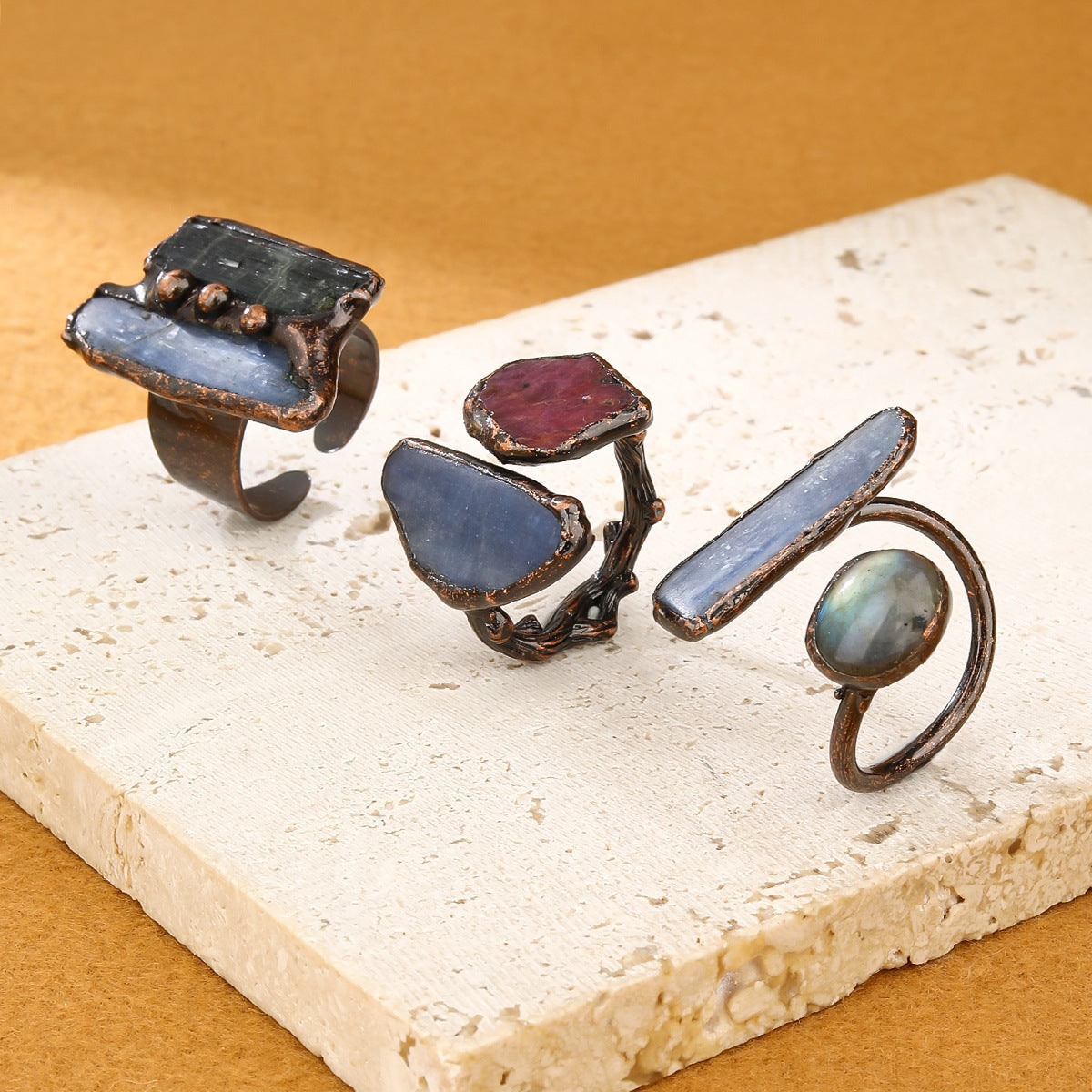 Blue Crystal Bronze Plated Double-headed Ring