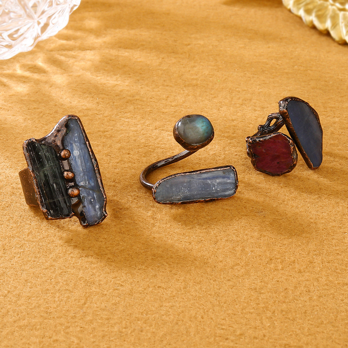 Blue Crystal Bronze Plated Double-headed Ring