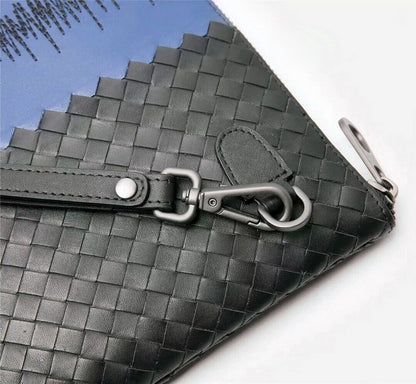 Bolso de mano versátil de piel de becerro encerada para hombre, tejido a mano, moderno y de moda.