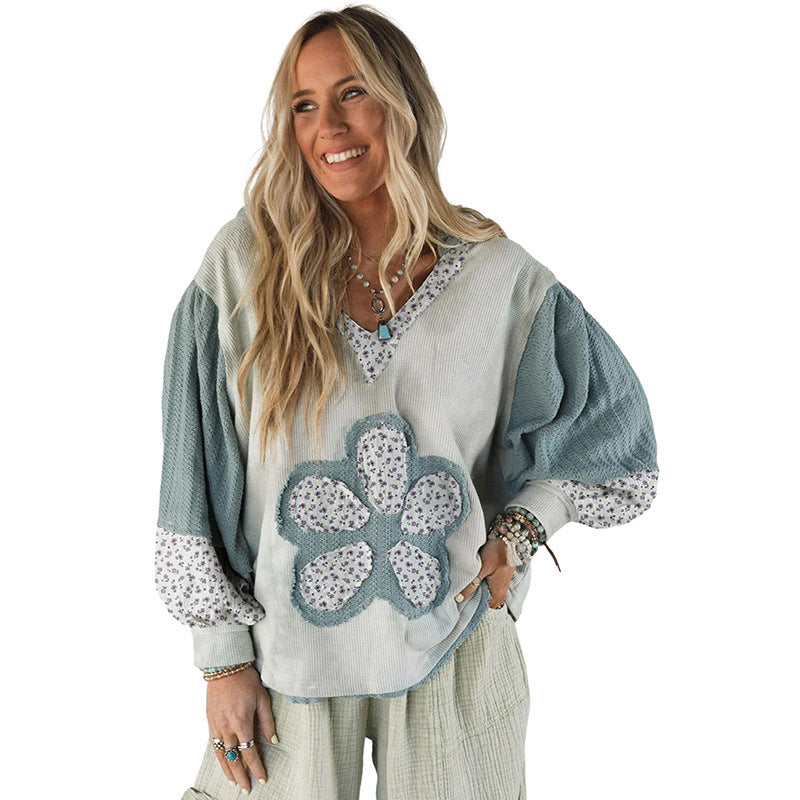 European And American Leisure Loose Contrast Color Knitted Pullover