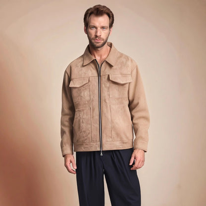 Mode Herren Pelz Reißverschluss große Tasche Jacke Mantel