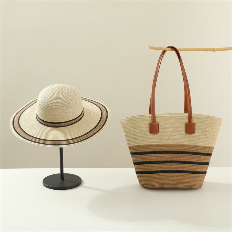 Sombrero para el sol de playa, bolso de hombro de gran capacidad, sombrero, traje
