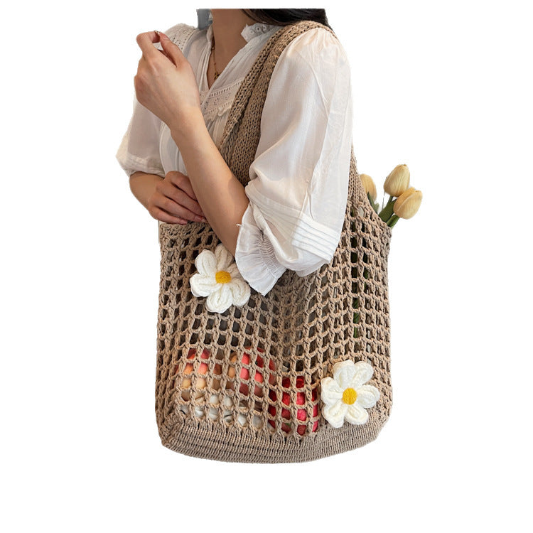 Gestrickte Handtasche Gewebte Mesh-Blumen-Umhängetasche