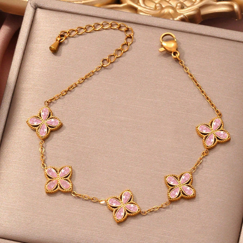 Small Flowers Inlaid Zircon Bracelet For Women