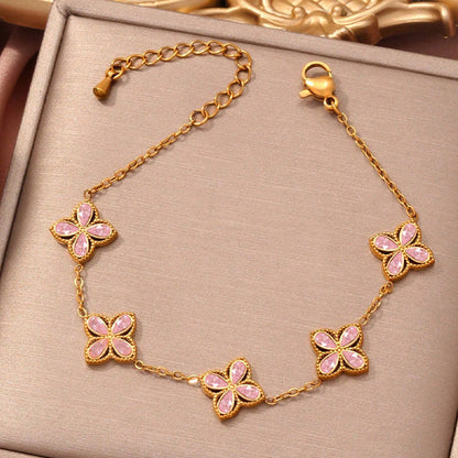 Pulsera de circonitas con incrustaciones de flores pequeñas para mujer