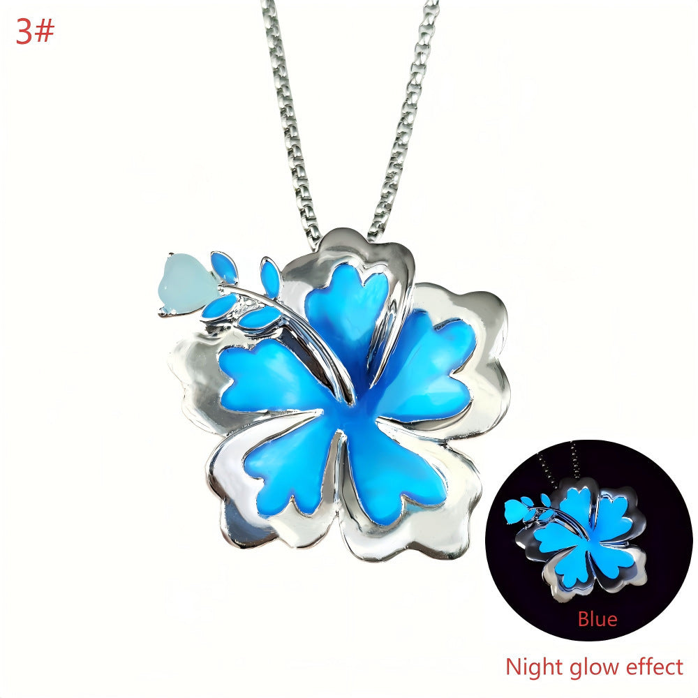 Summer Luminous Flower Necklace Metal Silver Petals Light-emitting Pendant Female