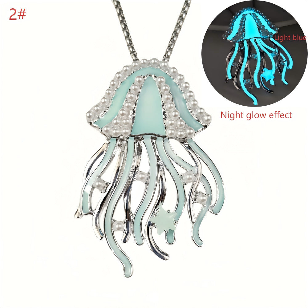 Beach Travel Vacation Accessories Deep Sea Sweet Dreams Luminous Jellyfish Pendant Necklace