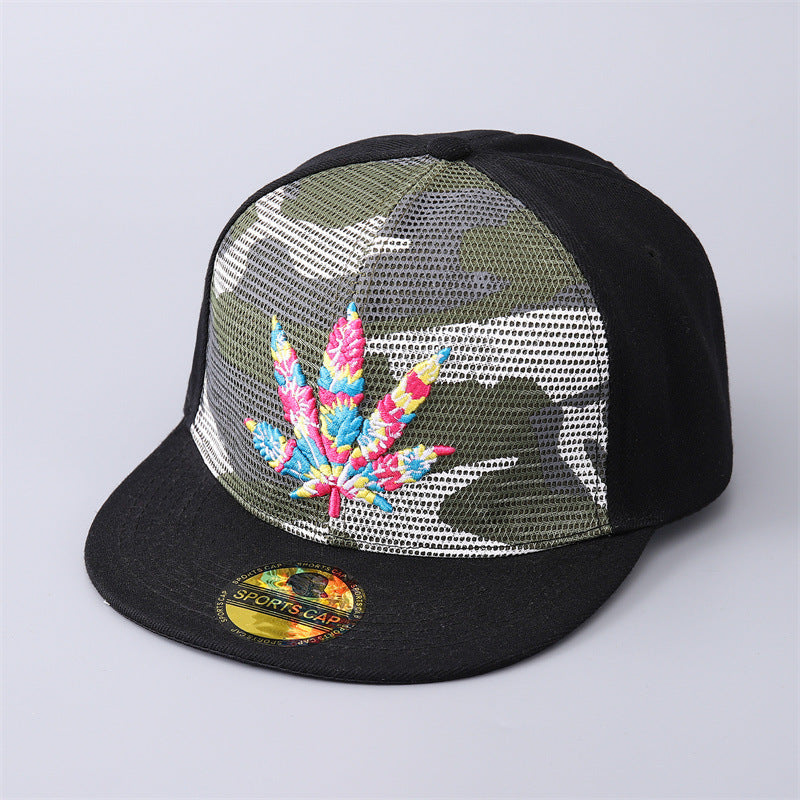 Embroidered Maple Leaf Hip Hop Outdoor Leisure Breathable Camouflage Flat Brim Baseball Caps