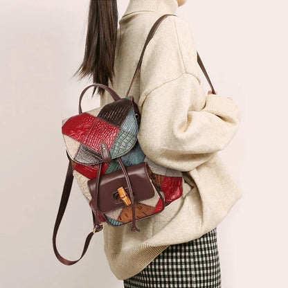 Damen-Rucksack aus Leder mit Kordelzug