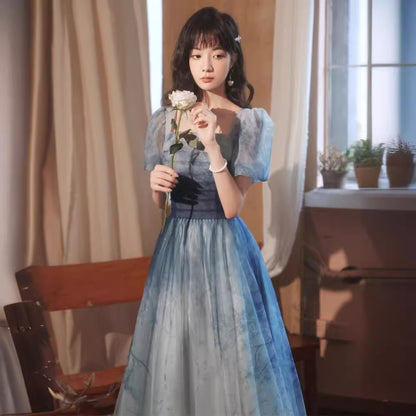 Blaues Abendkleid mit Farbverlauf, elegant, für Partys, Zeremonien, Bankett