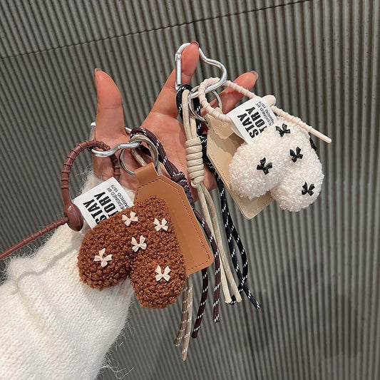 Lamb Wool Love Pendant Plush Bow Lanyard