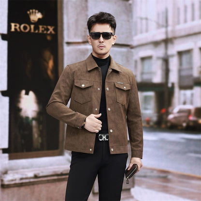 Wildleder Lederjacke Herren Slim-Fit Hochwertiges Pu Hübscher Retro Biker