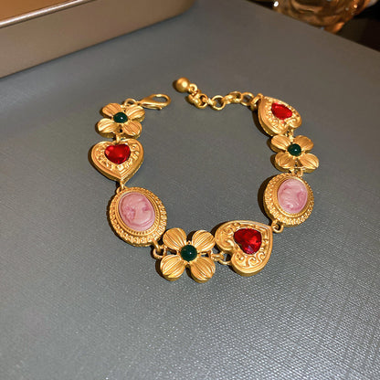 Pendientes de flores con forma de corazón y diamantes retro con personalidad de moda