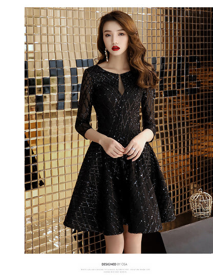 Vestido negro para mujer, para cena, cóctel, fiesta de cumpleaños, vestido pequeño, vestido corto de alta sociedad.