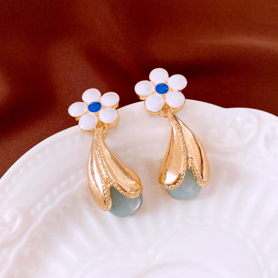 Glass Flower Earrings Retro Affordable Luxury Minority Simple All-match Women