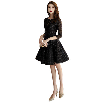 Vestido negro para mujer, para cena, cóctel, fiesta de cumpleaños, vestido pequeño, vestido corto de alta sociedad.