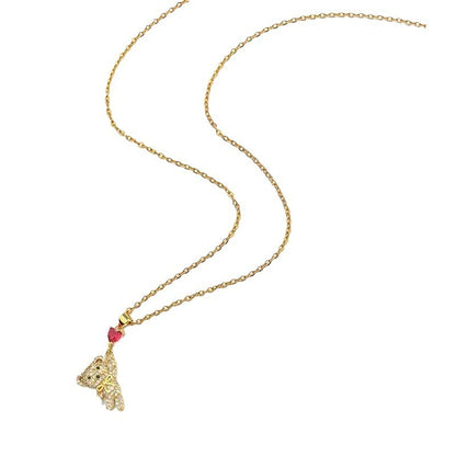 Collar de perlas y oso con globo de amor y micro incrustaciones de circonita