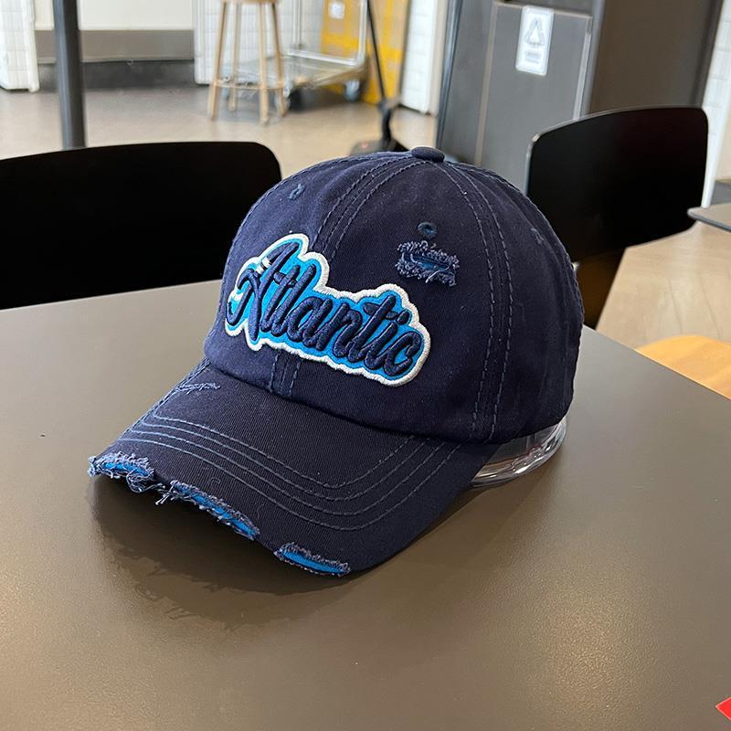 Cotton Retro Tattered Jeans Letter Embroidered Baseball Cap