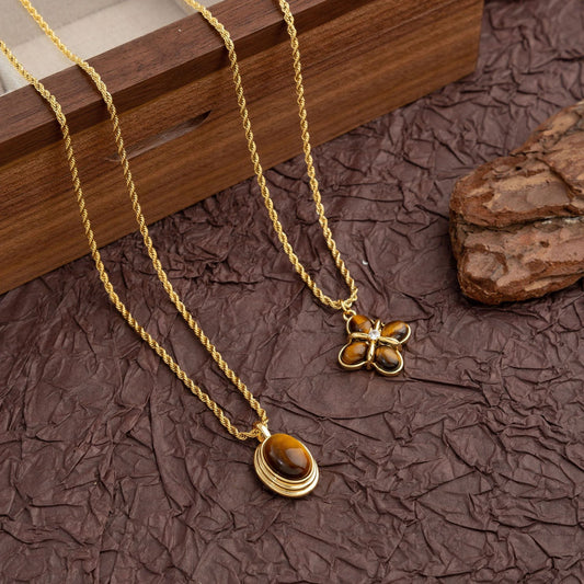 Collar de acero y titanio con ojo de tigre natural estilo retro de Maillard