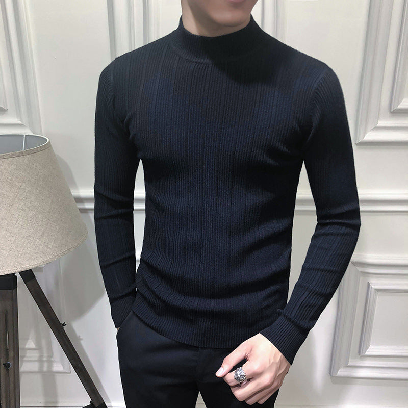 Striped All-match Men's Half-high Neck Long-sleeved Sweater