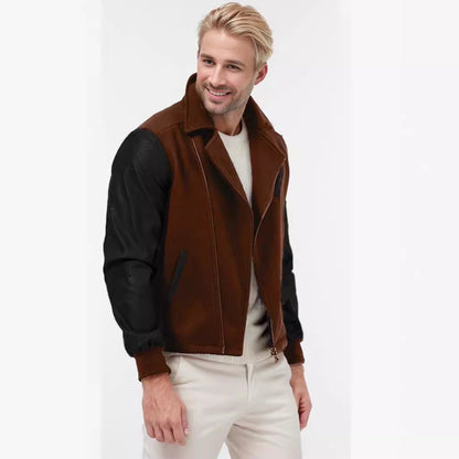 PU-Leder Patchwork Wollrevers Farblich passende Herrenjacke