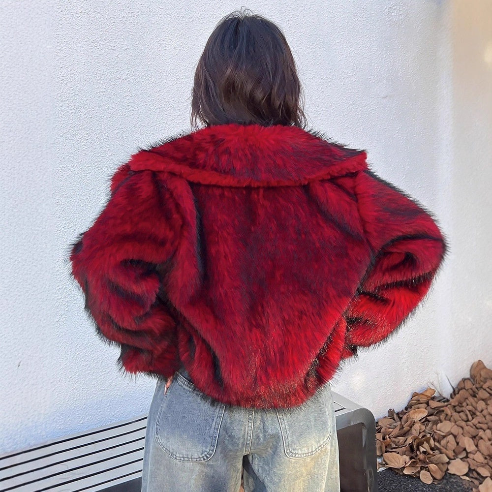 Fox Fur Thick Warm Long Sleeves Short Coat