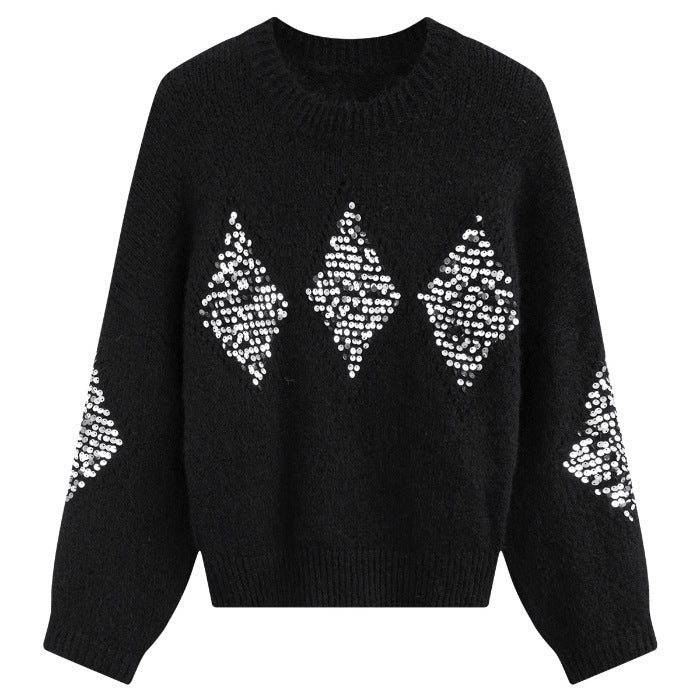 Heavy Embroidery Sequins Loose Sweater Idle Style Loose Outerwear Knitwear