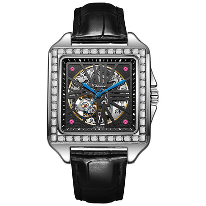 Nuevo reloj automático con diseño cuadrado y incrustaciones de diamantes