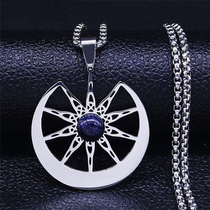 Collar sencillo con colgante de luna y estrella de acero inoxidable