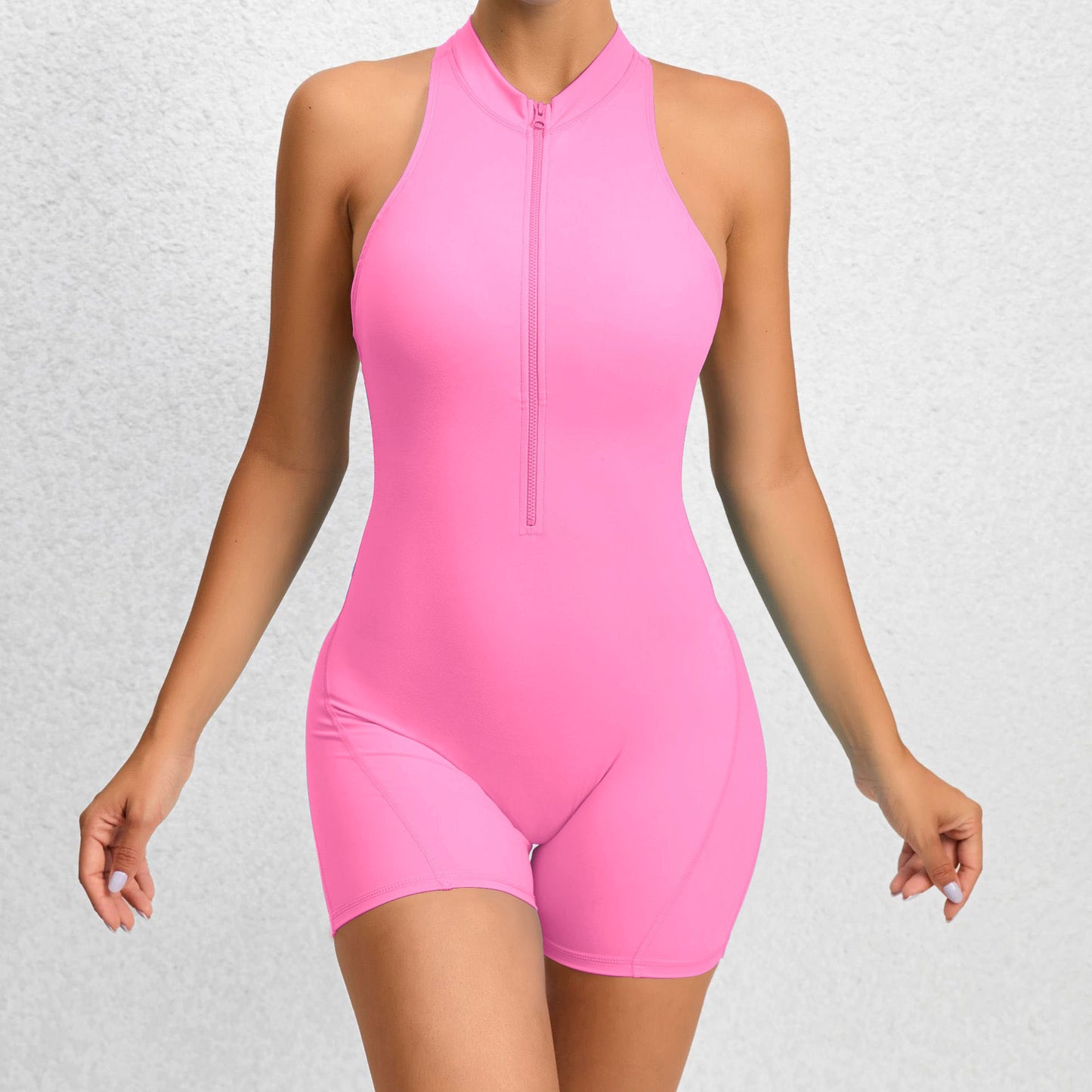 Mono corto de yoga con cremallera y sin mangas para mujer, moldeador de abdomen, moldeador de glúteos, ropa deportiva para mujer