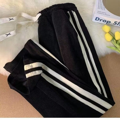 Striped Contrast Color Corduroy Casual Pants Men - BAGMODA