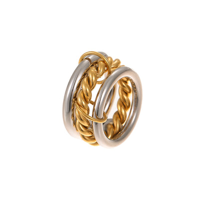 Anillo de acero inoxidable apilado con baño de oro de 18 quilates, joyería personalizada exagerada para la mano.
