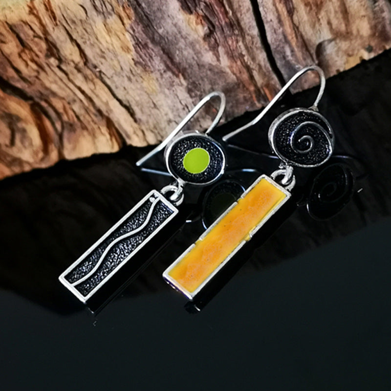 Fashion Personality Asymmetric Color Rectangular Earrings