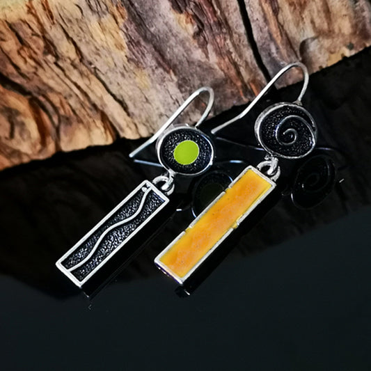 Fashion Personality Asymmetric Color Rectangular Earrings