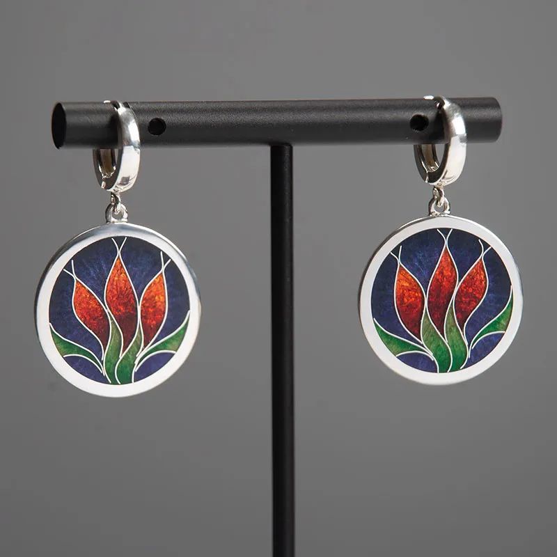 Newandy Colorful Flower Pattern Drop Earrings Ladies Creative